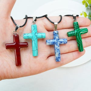 1.2 &quot; Cross Crystal Necklace, Natural Gemstone Pendant, Cross Religion Necklace, Cross Jewelry, Christian Spiritual Healing Chakra Jewelry