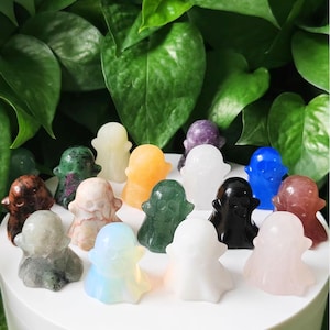 1.2&#39;&#39; Hand Carved Ghost Skull, Crystal Ghost Figurine, Mini Gemstone Ghost Statue, Healing Crystal, Halloween Decoration, Crystal Gifts