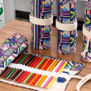 Lindo estuche enrollable para lápices / Organizador de papelería colorido / Ideal para material de arte