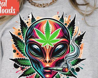 Weed png | Alien png file | Weed Alien png | High Green Man jpeg | Smoking Joint jpg | Cannabis Marijuana | Dope 420 Shirt | Stoned UFO png