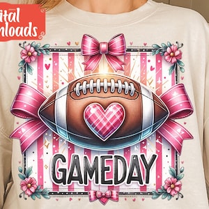 Game Day Football Coquette Png, Pink Ribbon Football Png, Football Shirt, Football Clipart, Coquette Bow Png, Football Season Png