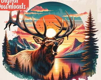 Elk Deer png, Howling Elk Clipart, Outdoor Mountain Scene jpeg, Hunter Dad Shirt png, Western Png File, Deer Hunting jpg, Wild Animal Sunset