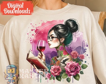 Books and Wine Png, Files for sublimation, Book Lover Png, Book Tok Png, Reading Png, Smut book png, Wine lover png, Messy bun and wine png