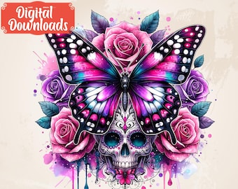 Rose png, Skull png, Rose Skull PNG File, Cute Butterfly jpg, Pink Sugar Skull Clipart, Cute Animal jpeg, Skull Shirt png, Floral Animal png