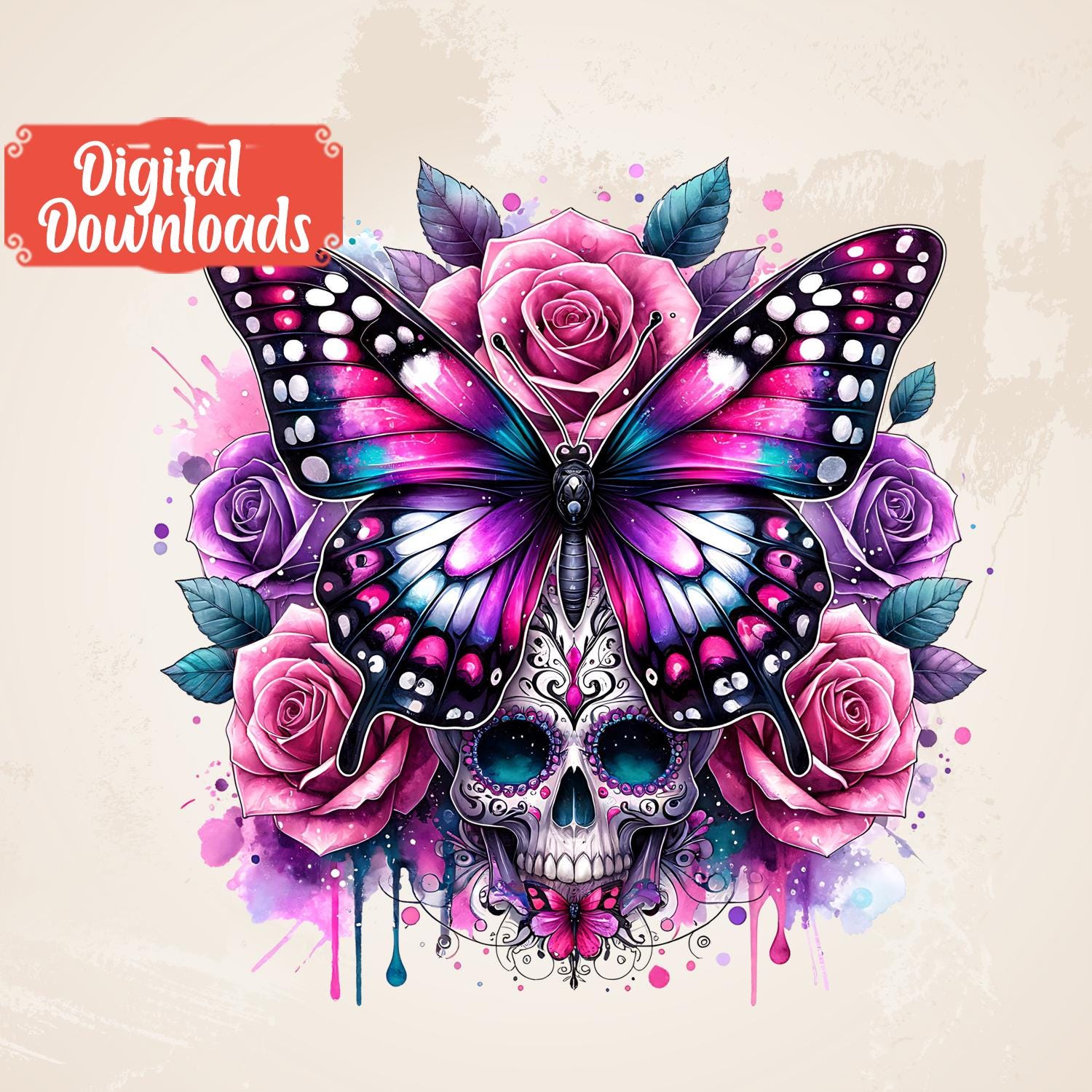 Calavera con mariposa - Etsy México, image size:1500x1500