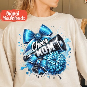 Cheer Mom Png, Sublimation Files, Coquette Blue Bow Png, Pom Pom Cheer Mom Png, Cheerleader Png, Cheer Shirt, Football Mom Png, Football Png