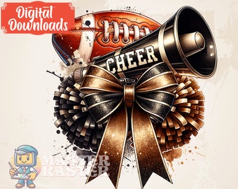 Cheer Football Png, Sublimation Files, Coquette Cheer Bow Png, Pom Pom Cheer Mom Png, Cheerleader Png, Cheer Shirt, Football Mom Png