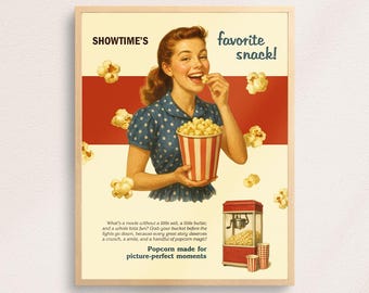 Impresión de cine retro de palomitas de maíz: decoración de cine en casa de mediados de siglo / DESCARGA DIGITAL