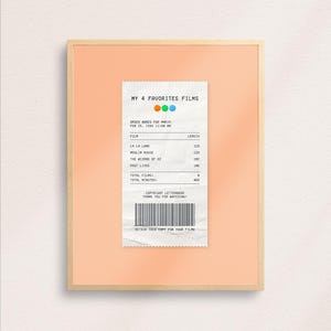 Recibo personalizado con las 4 mejores películas favoritas / Impresión artística personalizada / Decoración de pared para cinéfilos / DESCARGA DIGITAL