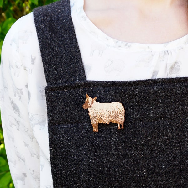 Wensleydale Sheep - Wooden Brooch