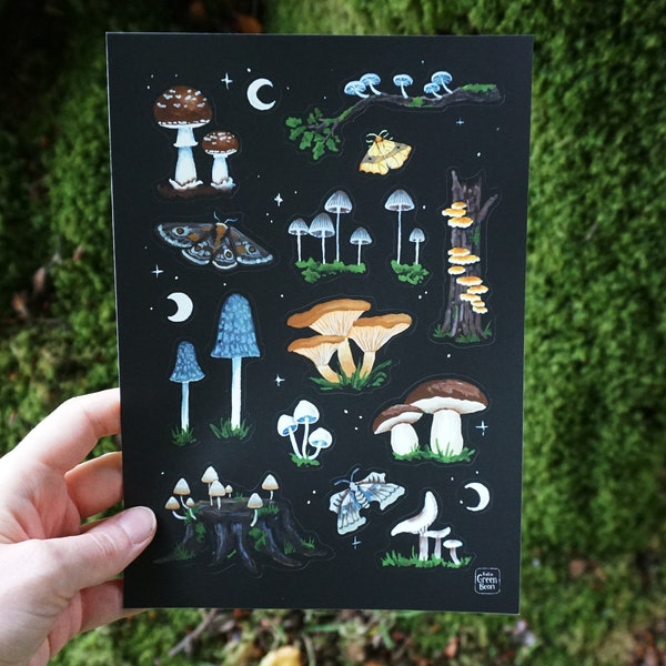 Sticker Sheet - Mushrooms, Moths and Moons