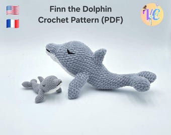 Schema per realizzare all'uncinetto il delfino Finn / Amigurumi a bassa cucitura in PDF (adatto ai principianti)