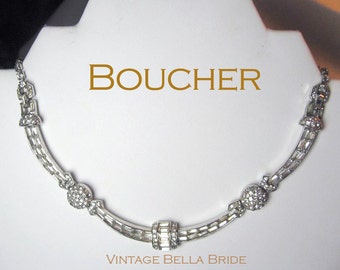 Vintage Designer Boucher Rhinestone Necklace Collar Bridal