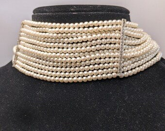 Vintage 12 Strand Pearl High Choker Wedding Necklace
