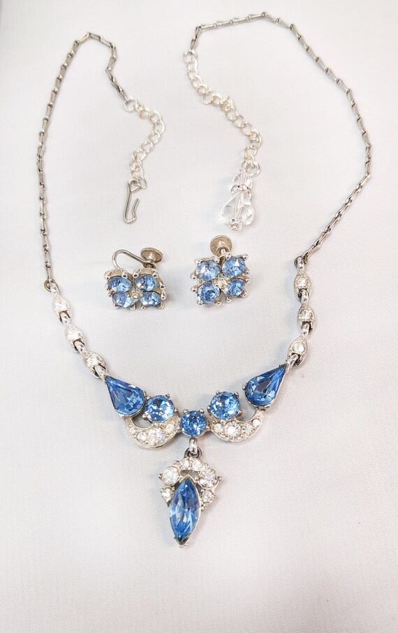 Gorgeous 1950s Wedding Necklace Earrings by Vintage Designer Bogoff Sky  Blue and Clear Rhinestones Something Blue High Quality Bridal