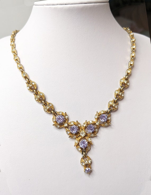 Bogoff 1950s Rare Gold Tone Lavender and Clear Rh… - image 2