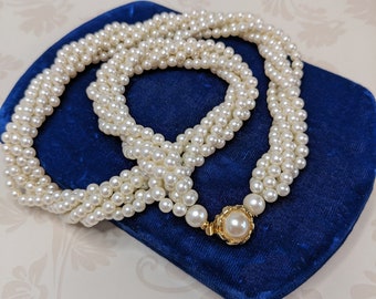Vintage Multi-Strand Cream Pearl Torsade Twist Necklace Wedding Bridal 1960s