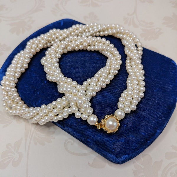 Vintage Multi-Strand Cream Pearl Torsade Twist Necklace Wedding Bridal 1960s