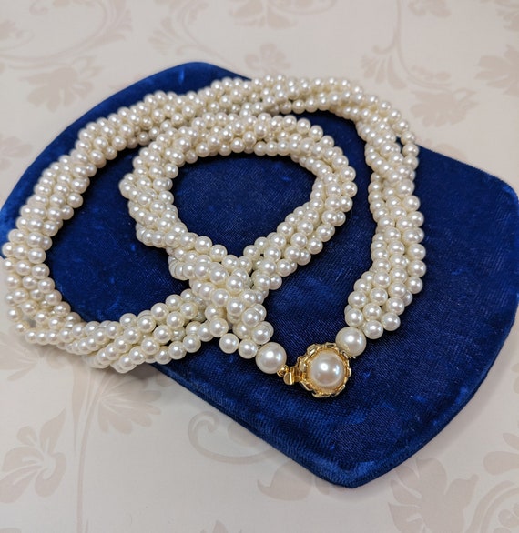 Vintage Multi-Strand Cream Pearl Torsade Twist Ne… - image 9