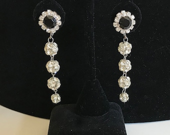 Vintage Mod Clear Rhinestone Chandelier Dangle Earrings Wedding Bridal Christmas Prom Party Runway 1960s