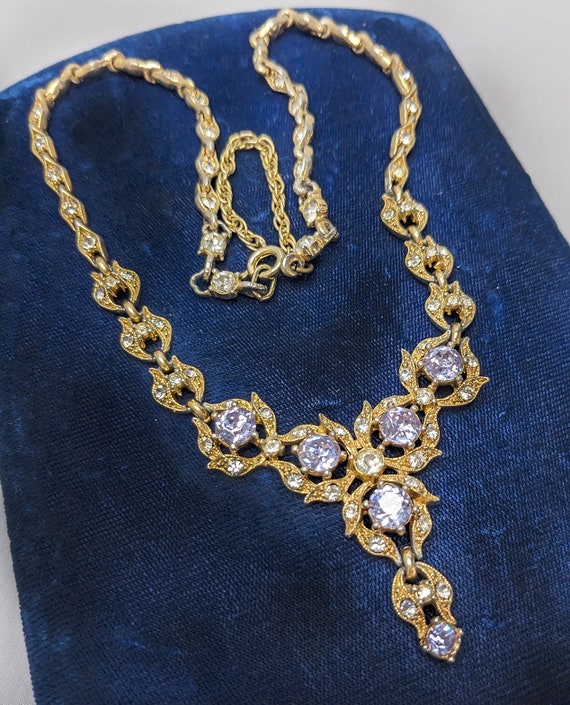 Bogoff 1950s Rare Gold Tone Lavender and Clear Rh… - image 1