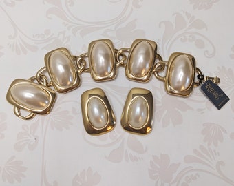 Vintage Trifari and Designer KUNIO MATSUMOTO  Faux Pearl Bracelet and Earrings