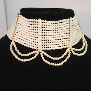 Vintage 14 STRAND Seed Pearl High Choker RARE Hard To Find Wedding Bridal Necklace Rhinestone End Bars and Support Bars