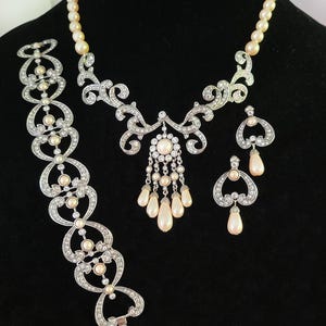 Monet Glass Pearl Rhinestone High End Wedding Necklace Bracelet Earrings Parure Set Vintage 1990s