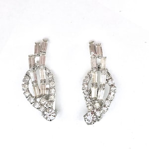 Vintage Clear Rhinestone Ear Climber Earrings, Atomic Style, Classy Earrings, Bridal Earrings, Clip Back 1960s