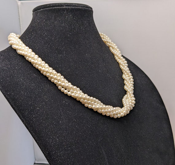 Vintage Multi-Strand Cream Pearl Torsade Twist Ne… - image 3