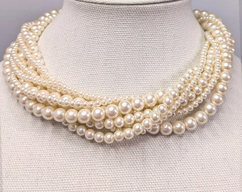 Vintage Carolee 8 Strand Ivory Faux Pearl Twist Torsade Necklace Wedding Bridal Prom