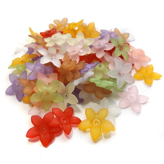 25 Lilac Acrylic Frosted Lucite Bluebell Flower Beads 14mm