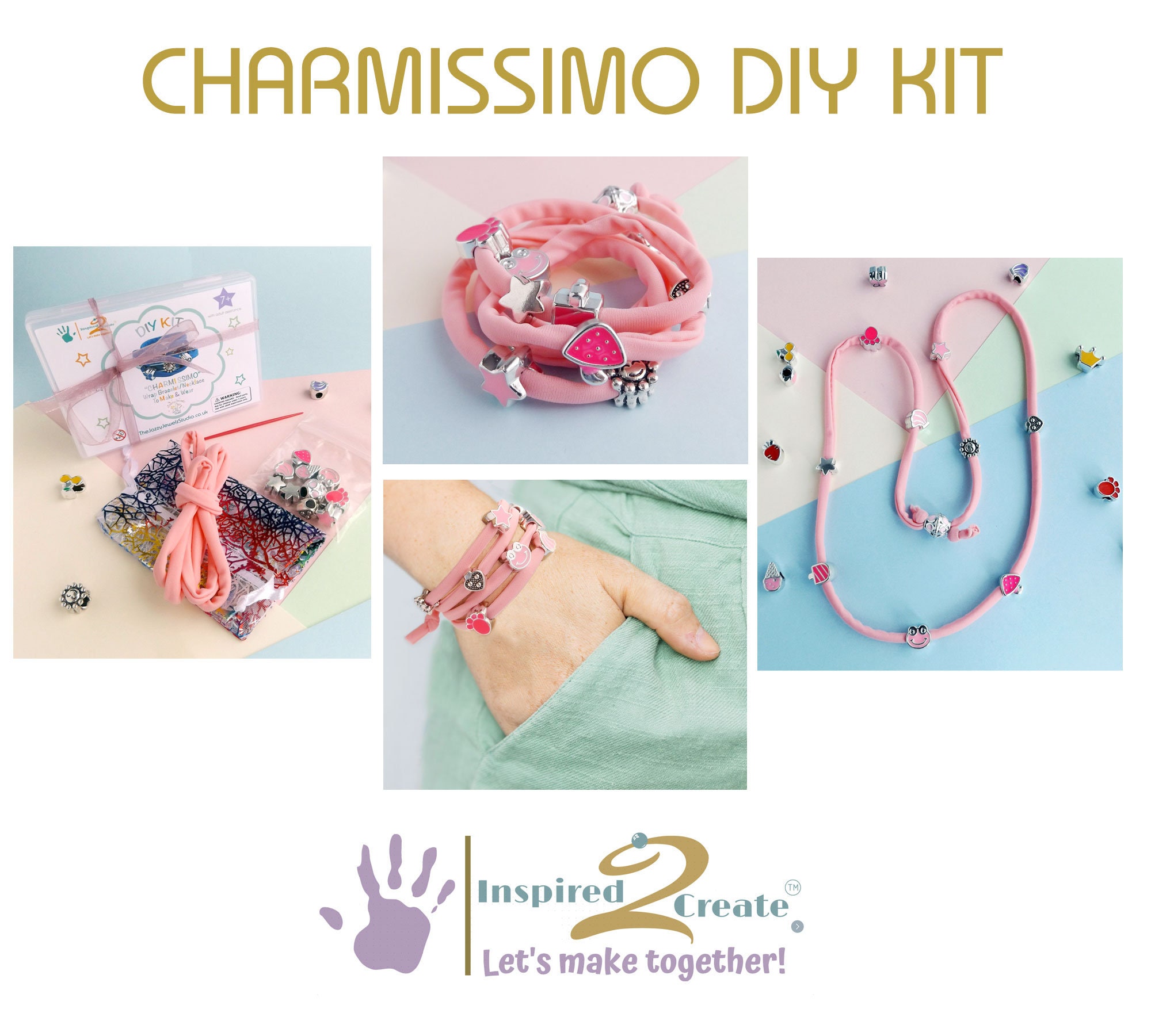 Charm Bracelet Making Kit Jewelry Beads Star Pink Gift Box DIY