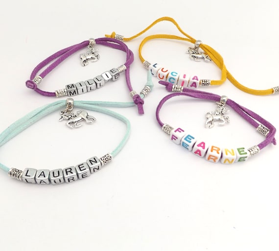 3 pulseras personalizadas para niños para niñas Pulsera con nombre de  unicornio púrpura Cumpleaños de unicornio Pequeño regalo para niñas joyería  personalizada Favores de fiesta de unicornio -  México