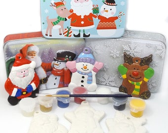 DIY Holiday Ornament, Christmas Craft, Paint Your Own ornament, Tree Decoration to Paint, Santa DIY kit, Reindeer DIY kit, Snowman diy kit