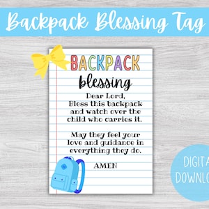 Backpack Blessing Tag, First Day of School Prayer, Church Back to School Gift, Christian First Day of School Tag, Bless This Backpack Prayer