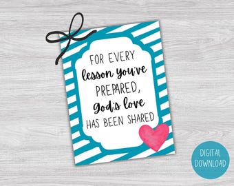 Christian Teacher Appreciation Tag: Sunday School Teacher Thank You