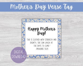Etiqueta imprimible para el Día de la Madre, etiqueta de regalo, agradecimiento, versículo bíblico y escritura.