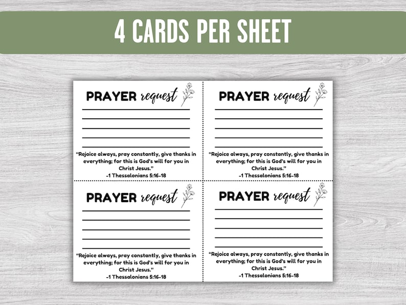 Printable Prayer Request Cards: Church Bible Study Group (instant ...