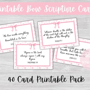 Cartões de Escritura com Laço Rosa, Cartões de Versículos Bíblicos Rosa para Meninas Adolescentes, Cartões de Escritura para Mulheres com Laços, Cartões de Versículos de Encorajamento Bonitos