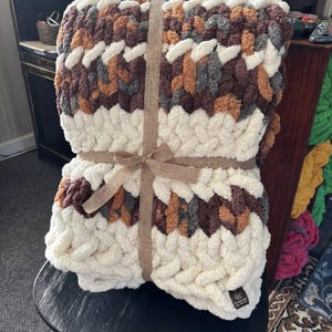 Fall Chunky Knit Chenille Blanket: Firewood & Ivory Throw, 40&quot;x60&quot;