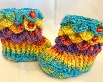 6-12 month size Handmade baby booties with dragon scales, #B-029