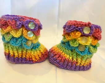 6-12 month size Handmade baby booties with dragon scales, #B-031