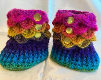 6-12 month size Handmade baby booties with dragon scales, #B-021