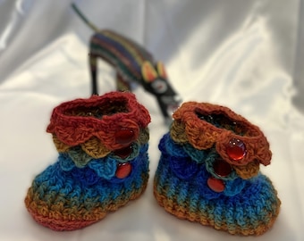 0-6 month size Handmade baby booties with dragon scales, #A-033