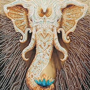 Bead Embroidery Kit White Elephant, Lotus Embroidery, DIY Beaded Elephant