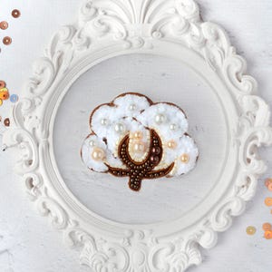 Bead Embroidery Kit Cotton Flower Brooch, Flower Embroidery, Beaded Brooch Kit
