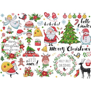 Cross Stitch Kit Christmas Sampler, Festive Christmas Tree, Santa Embroidery, DIY Christmas Decor, New Year&#39;s Ornaments