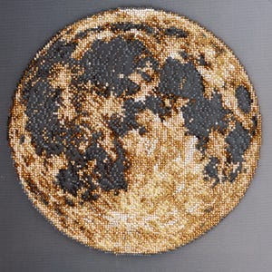 Perlenstickerei Kit Vollmond, DIY Perlen Mond, Nadelspitzen Kit