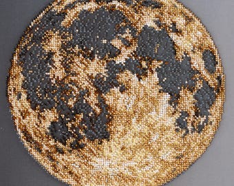 Bead Embroidery Kit Full Moon, DIY Beaded Moon, Needlepoint Kit